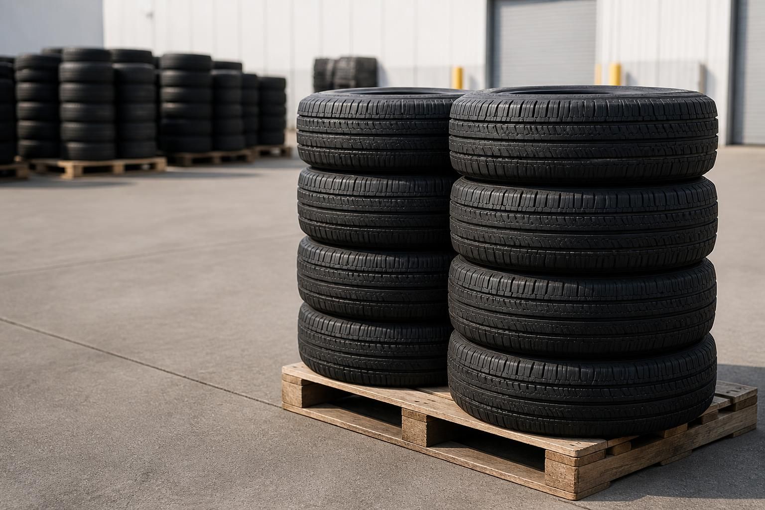 Neatly staged tires ready for recurring pickup.